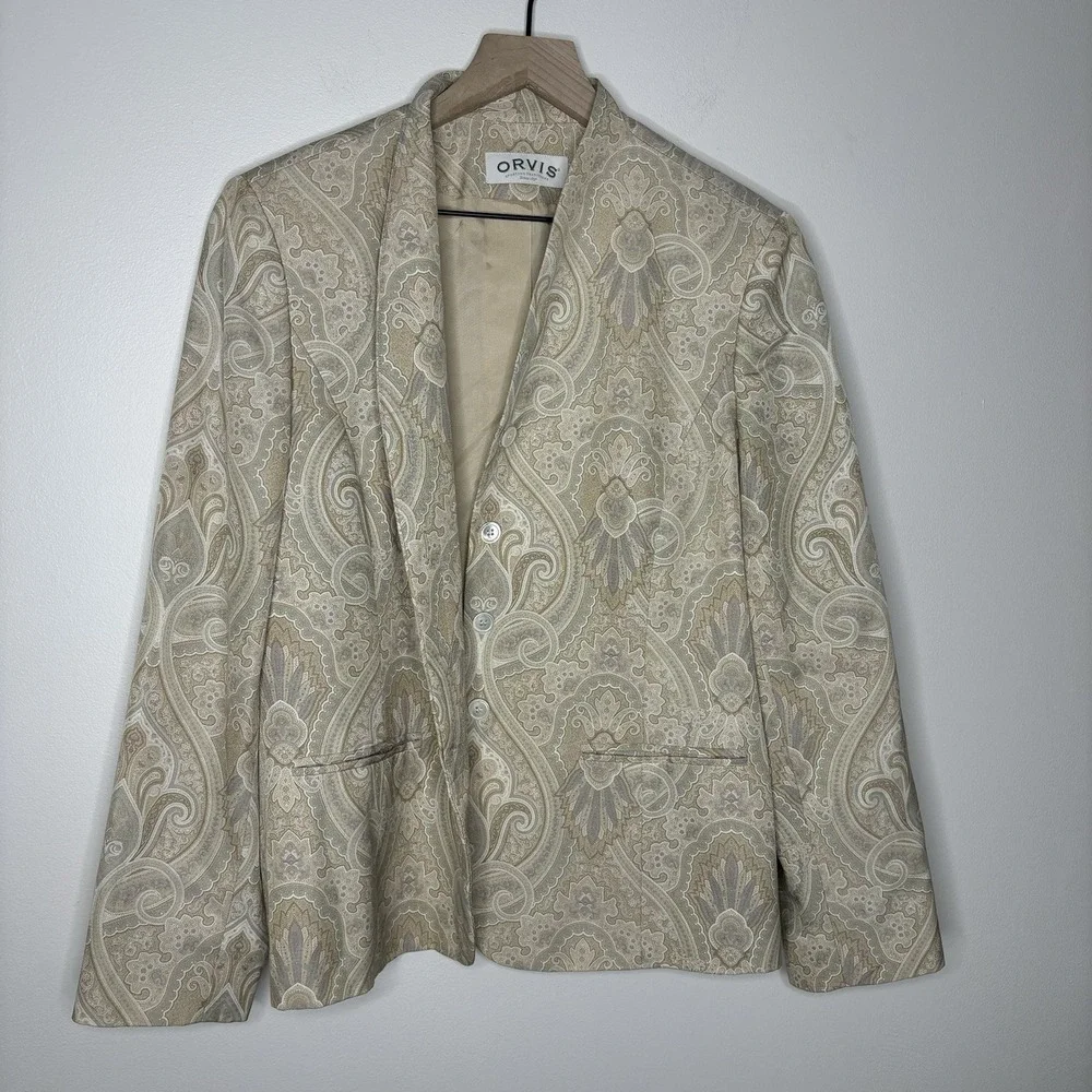 Orvis Womens Vintage Paisley Silk Blend Blazer Size 12 Capsule Old Money Beige